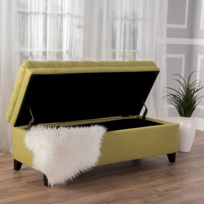 Pouf de rangement en tissu avec pieds en bouleau