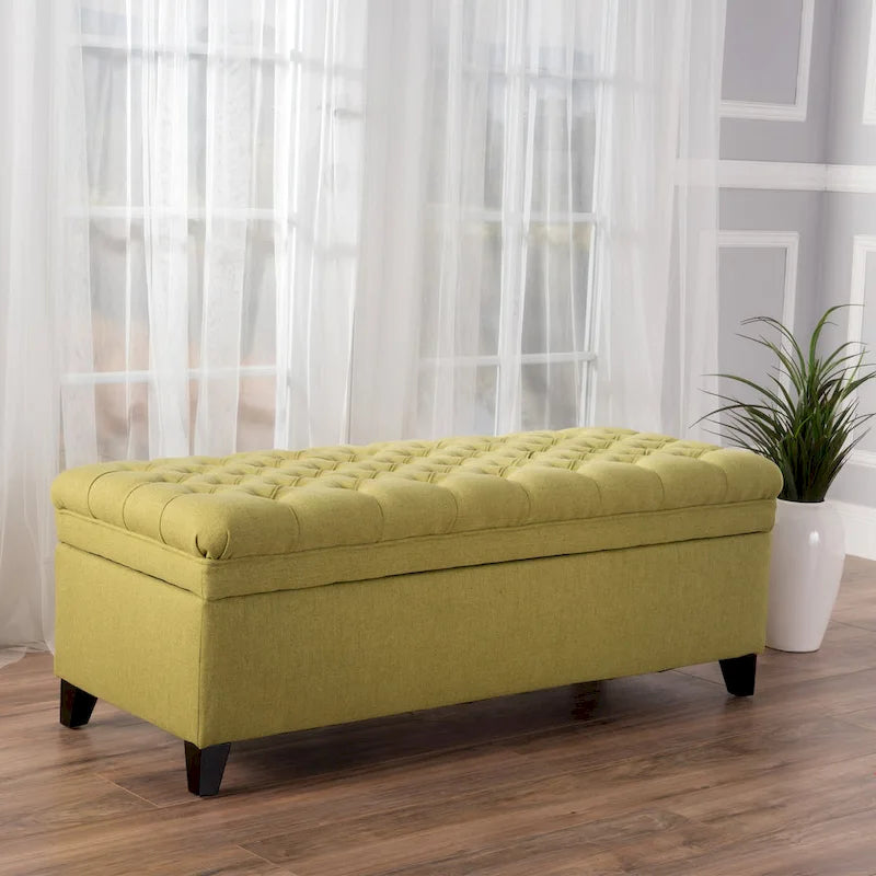 Pouf de rangement en tissu avec pieds en bouleau