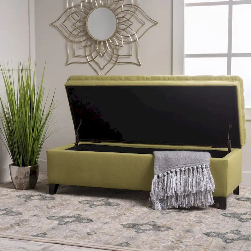 Pouf de rangement en tissu avec pieds en bouleau