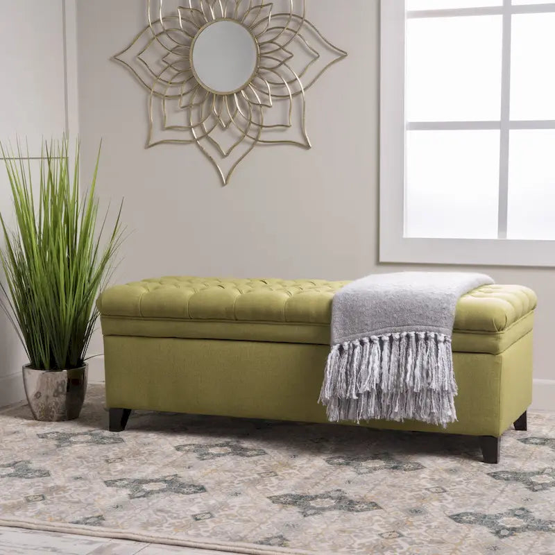 Pouf de rangement en tissu avec pieds en bouleau