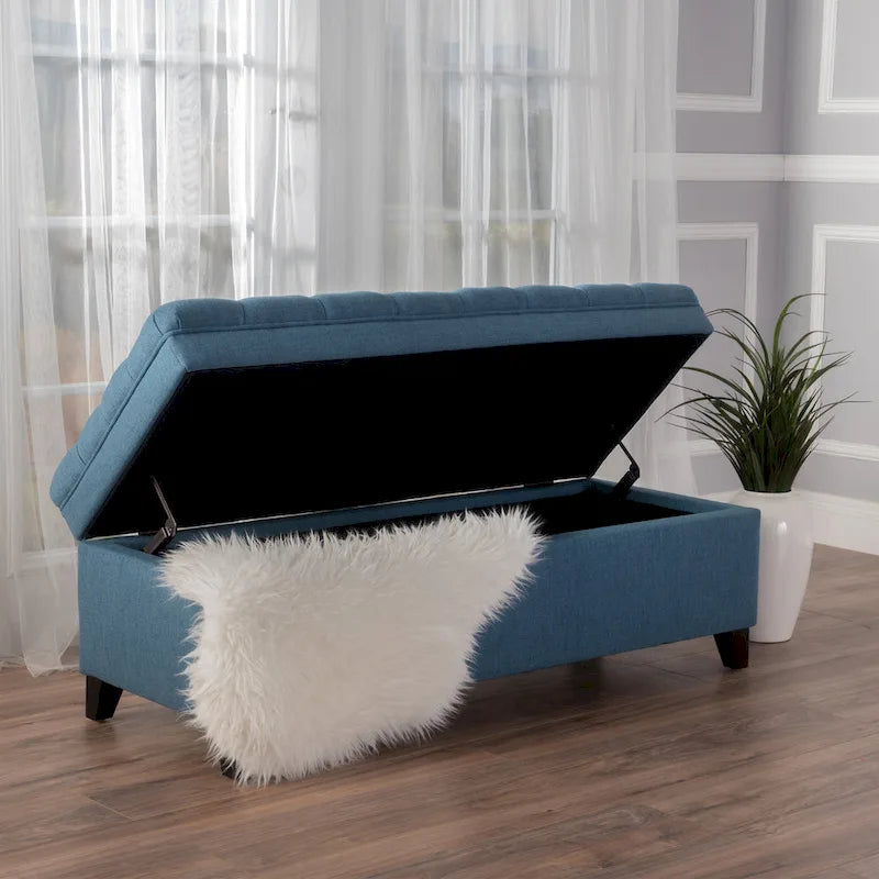 Pouf de rangement en tissu avec pieds en bouleau