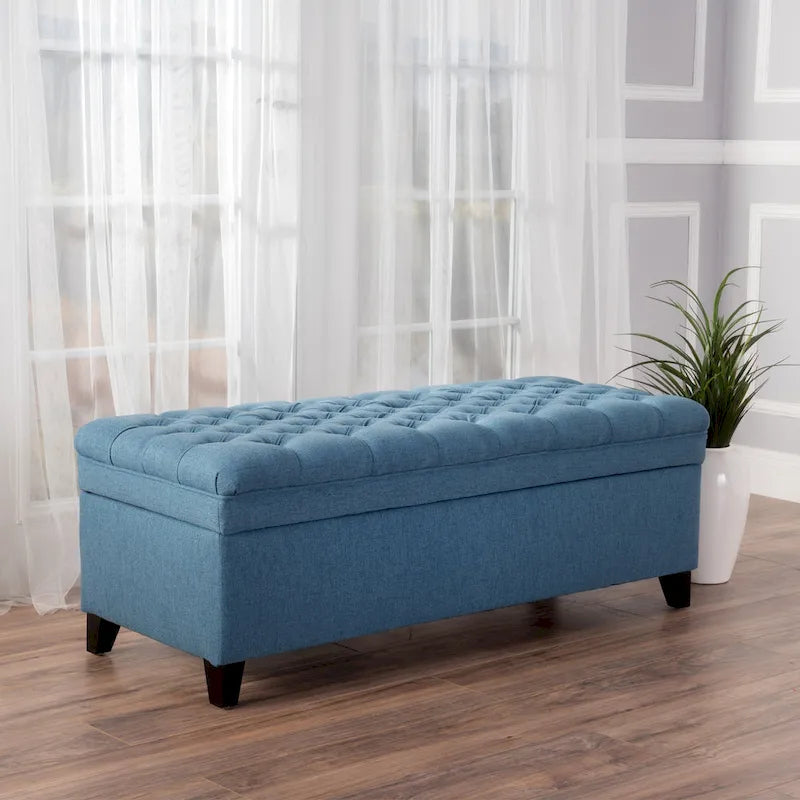 Pouf de rangement en tissu avec pieds en bouleau