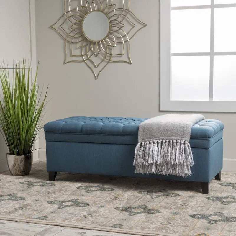 Pouf de rangement en tissu avec pieds en bouleau