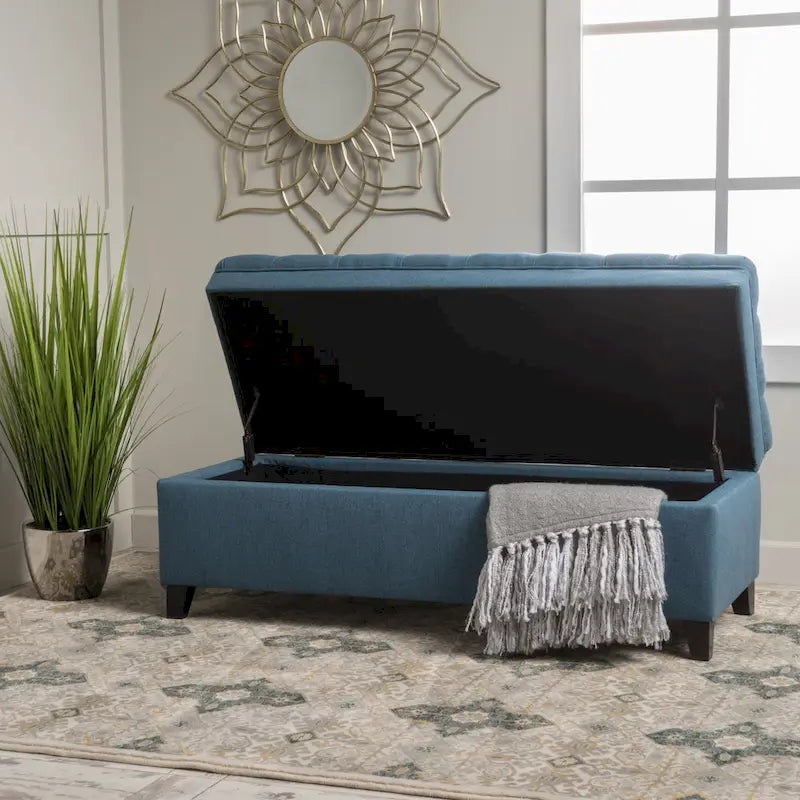 Pouf de rangement en tissu avec pieds en bouleau