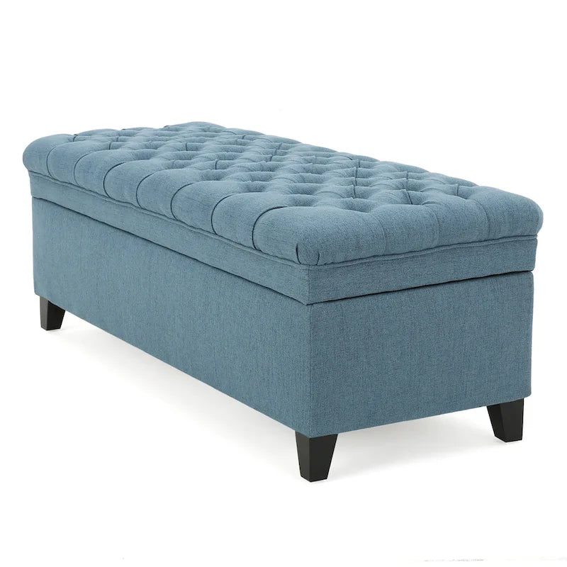 Pouf de rangement en tissu avec pieds en bouleau