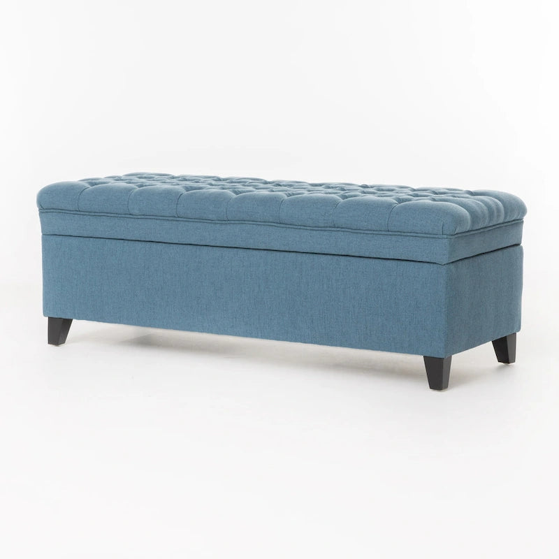 Pouf de rangement en tissu avec pieds en bouleau