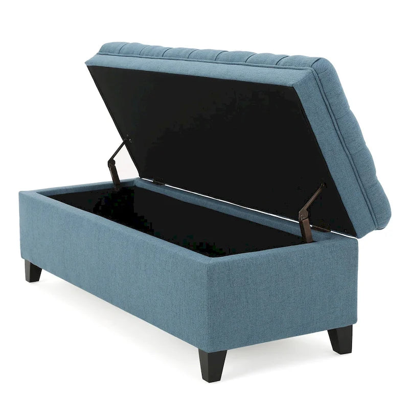 Pouf de rangement en tissu avec pieds en bouleau