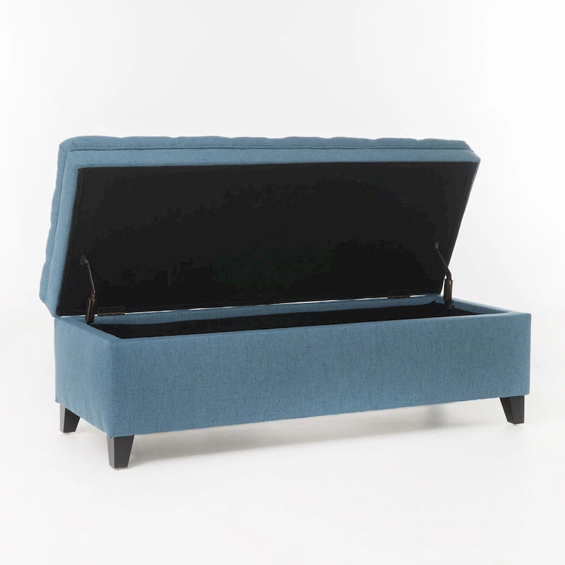 Pouf de rangement en tissu avec pieds en bouleau