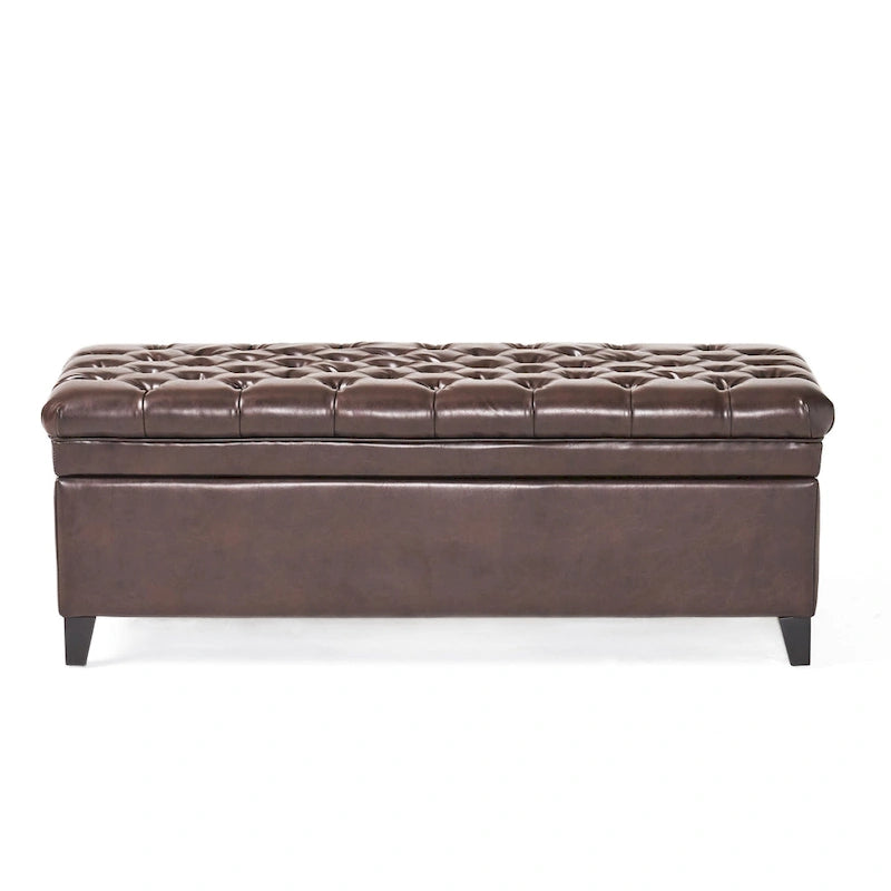 Pouf de rangement en tissu avec pieds en bouleau