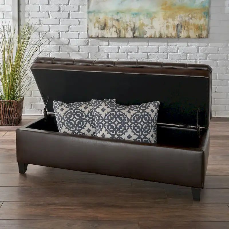 Pouf de rangement en tissu avec pieds en bouleau