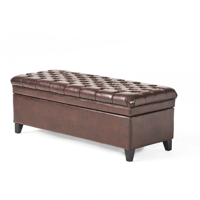 Pouf de rangement en tissu avec pieds en bouleau