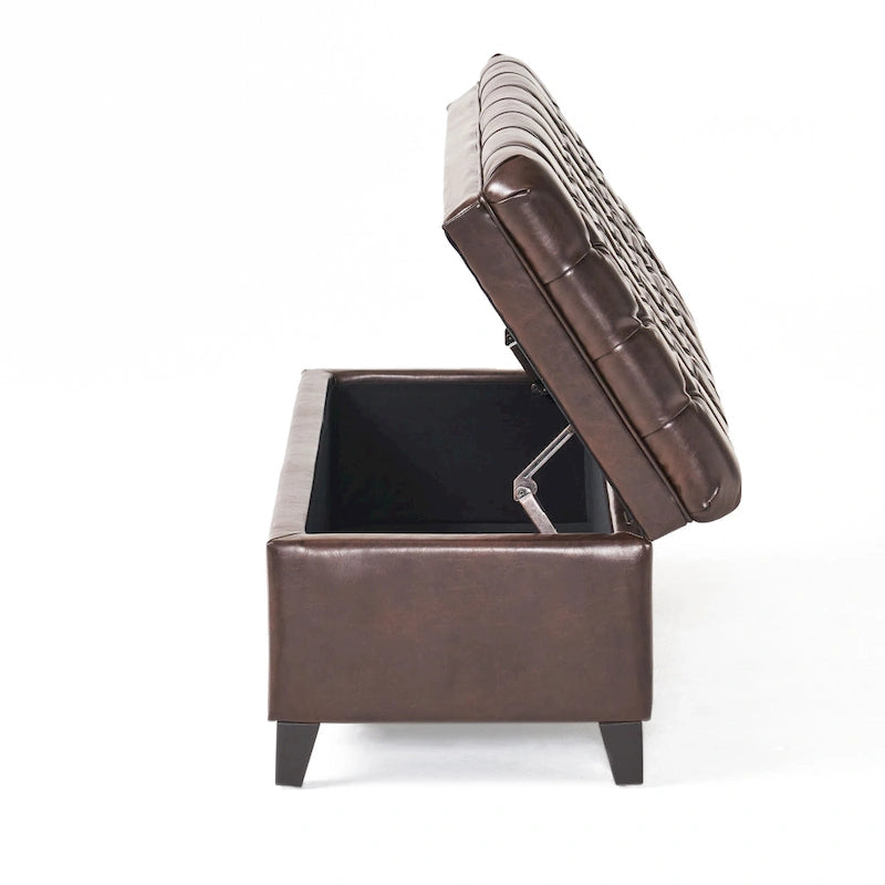 Pouf de rangement en tissu avec pieds en bouleau