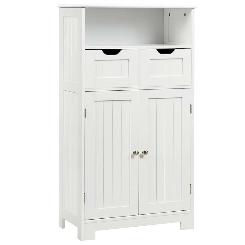 Meuble de salle de bain bas en bois avec 2 tiroirs de rangement et armoire latérale