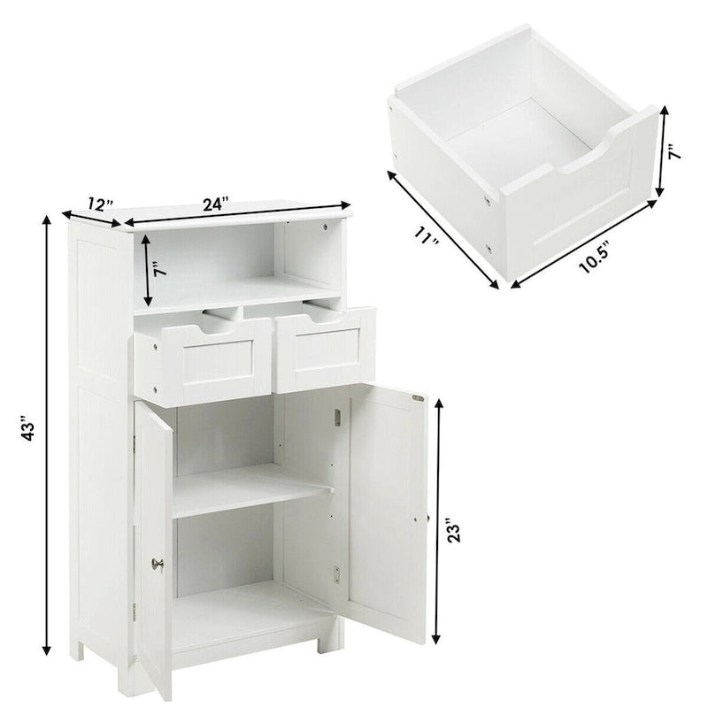 Meuble de salle de bain bas en bois avec 2 tiroirs de rangement et armoire latérale