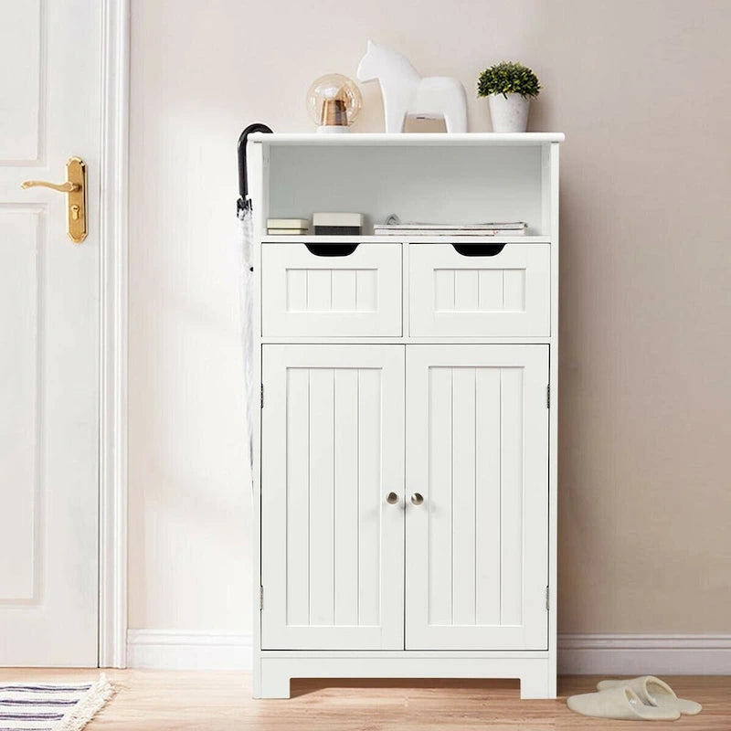 Meuble de salle de bain bas en bois avec 2 tiroirs de rangement et armoire latérale