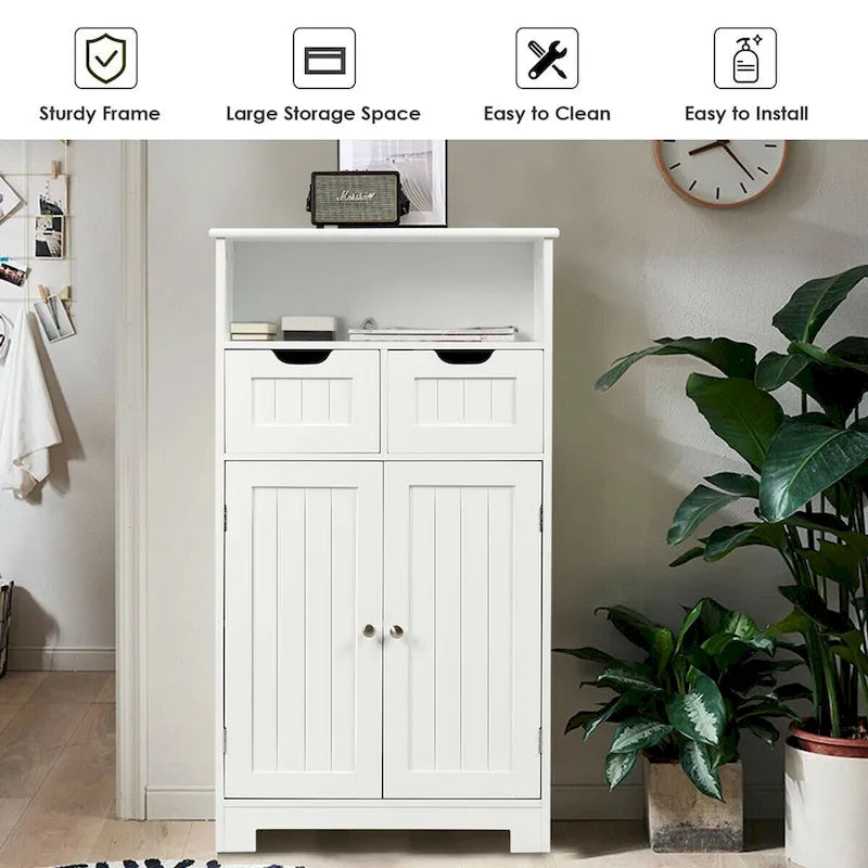 Meuble de salle de bain bas en bois avec 2 tiroirs de rangement et armoire latérale