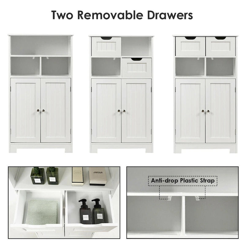 Meuble de salle de bain bas en bois avec 2 tiroirs de rangement et armoire latérale