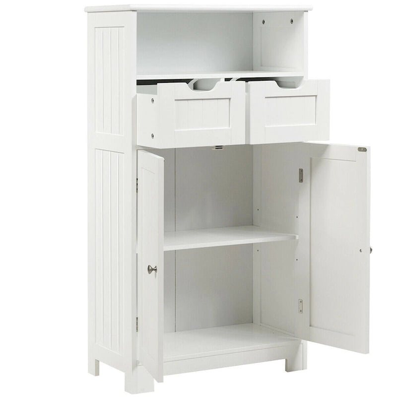 Meuble de salle de bain bas en bois avec 2 tiroirs de rangement et armoire latérale