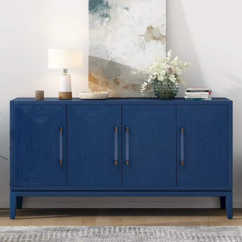 Meuble de rangement en bois, buffet 4 portes avec portes brossées, buffet de cuisine avec poignées en acrylique pour la cuisine