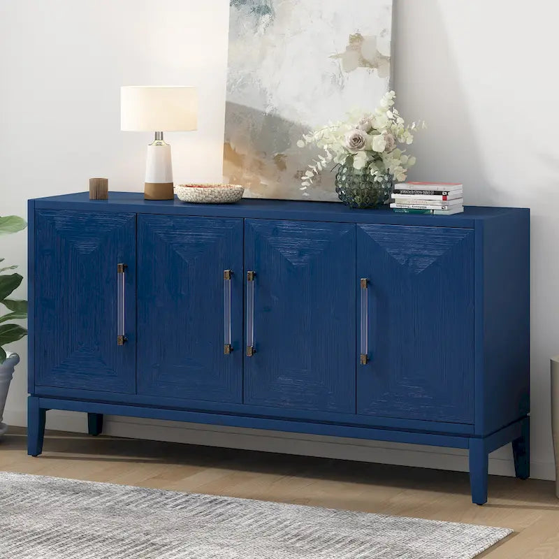 Meuble de rangement en bois, buffet 4 portes avec portes brossées, buffet de cuisine avec poignées en acrylique pour la cuisine