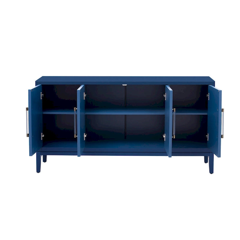 Meuble de rangement en bois, buffet 4 portes avec portes brossées, buffet de cuisine avec poignées en acrylique pour la cuisine