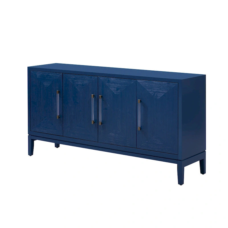 Meuble de rangement en bois, buffet 4 portes avec portes brossées, buffet de cuisine avec poignées en acrylique pour la cuisine