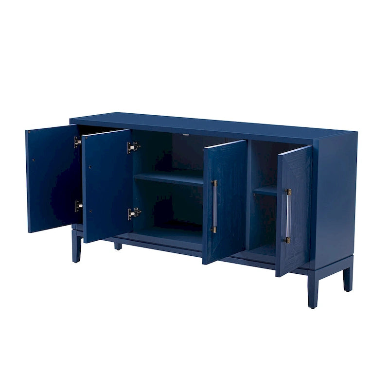 Meuble de rangement en bois, buffet 4 portes avec portes brossées, buffet de cuisine avec poignées en acrylique pour la cuisine