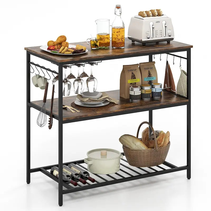 Meuble de cuisine îlot à 3 niveaux avec porte-verres à vin Grand