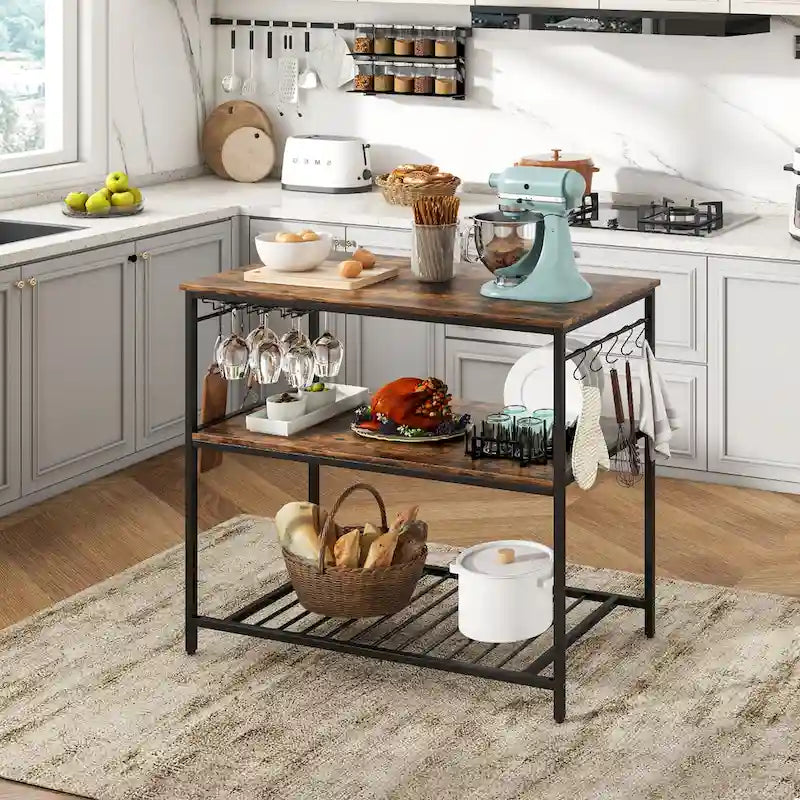 Meuble de cuisine îlot à 3 niveaux avec porte-verres à vin Grand