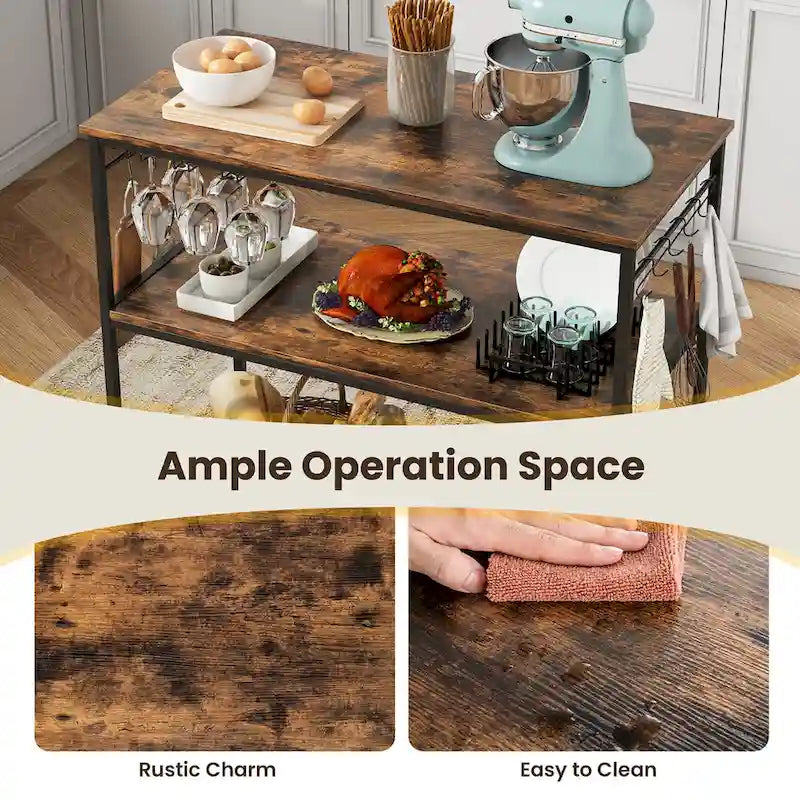 Meuble de cuisine îlot à 3 niveaux avec porte-verres à vin Grand