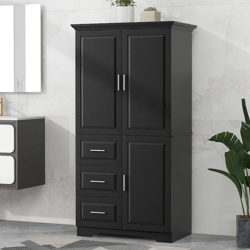 Meuble de rangement haut et large avec portes pour salle de bain/bureau, trois tiroirs