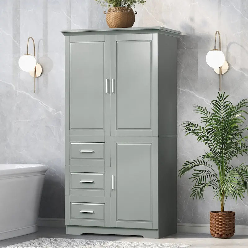 Meuble de rangement haut et large avec portes pour salle de bain/bureau, trois tiroirs