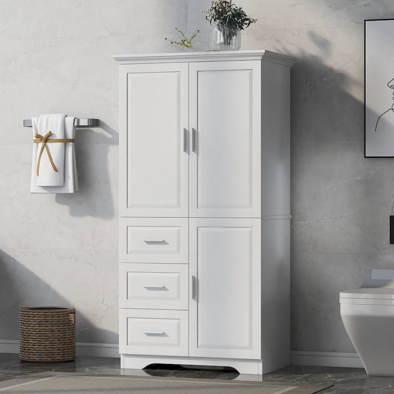 Meuble de rangement haut et large avec portes pour salle de bain/bureau, trois tiroirs