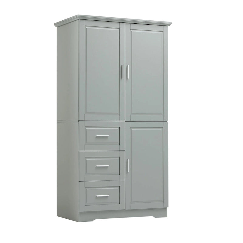Meuble de rangement haut et large avec portes pour salle de bain/bureau, trois tiroirs