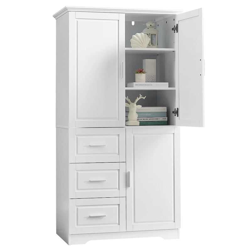 Meuble de rangement haut et large avec portes pour salle de bain/bureau, trois tiroirs