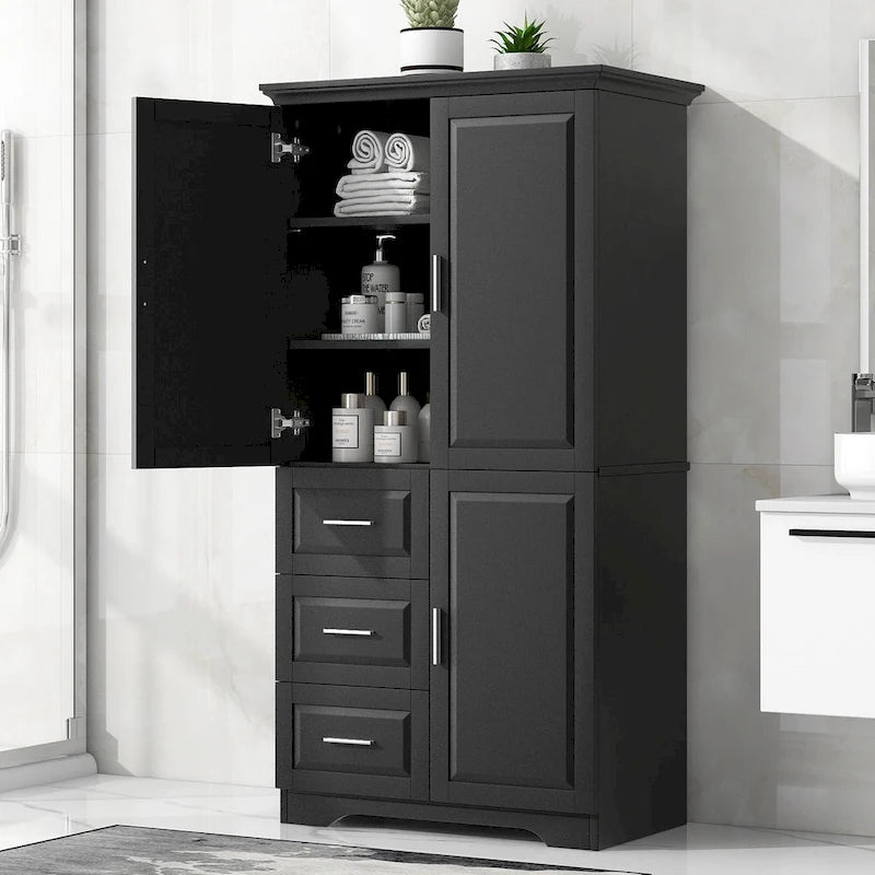Meuble de rangement haut et large avec portes pour salle de bain/bureau, trois tiroirs