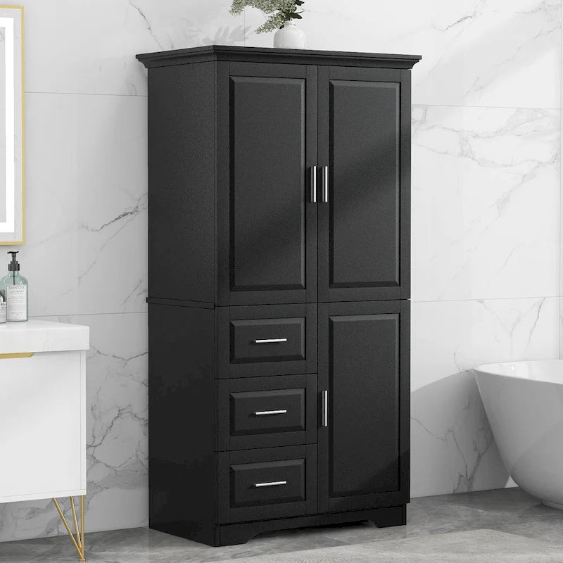 Meuble de rangement haut et large avec portes pour salle de bain/bureau, trois tiroirs