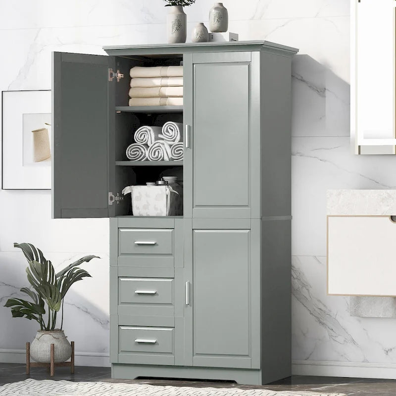 Meuble de rangement haut et large avec portes pour salle de bain/bureau, trois tiroirs