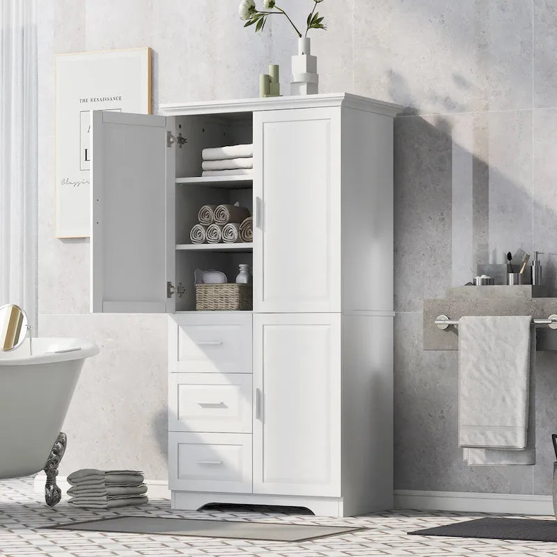 Meuble de rangement haut et large avec portes pour salle de bain/bureau, trois tiroirs