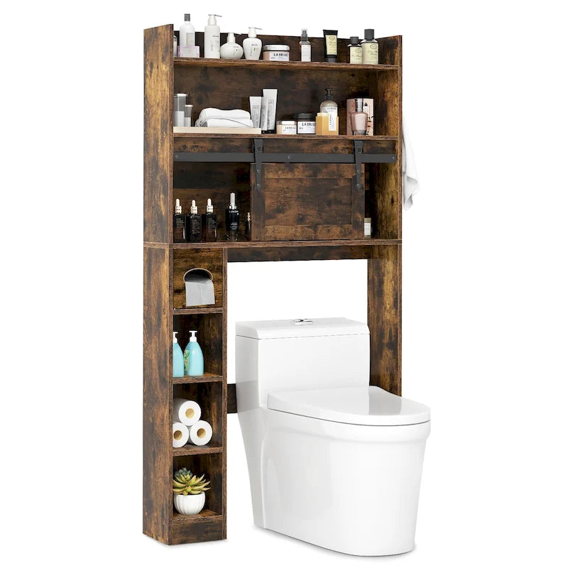 Meuble de rangement pour toilettes avec porte coulissante de style grange, réglable