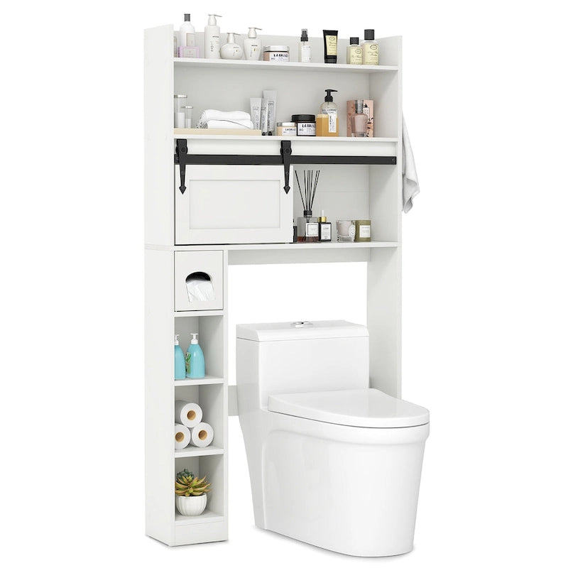 Meuble de rangement pour toilettes avec porte coulissante de style grange, réglable