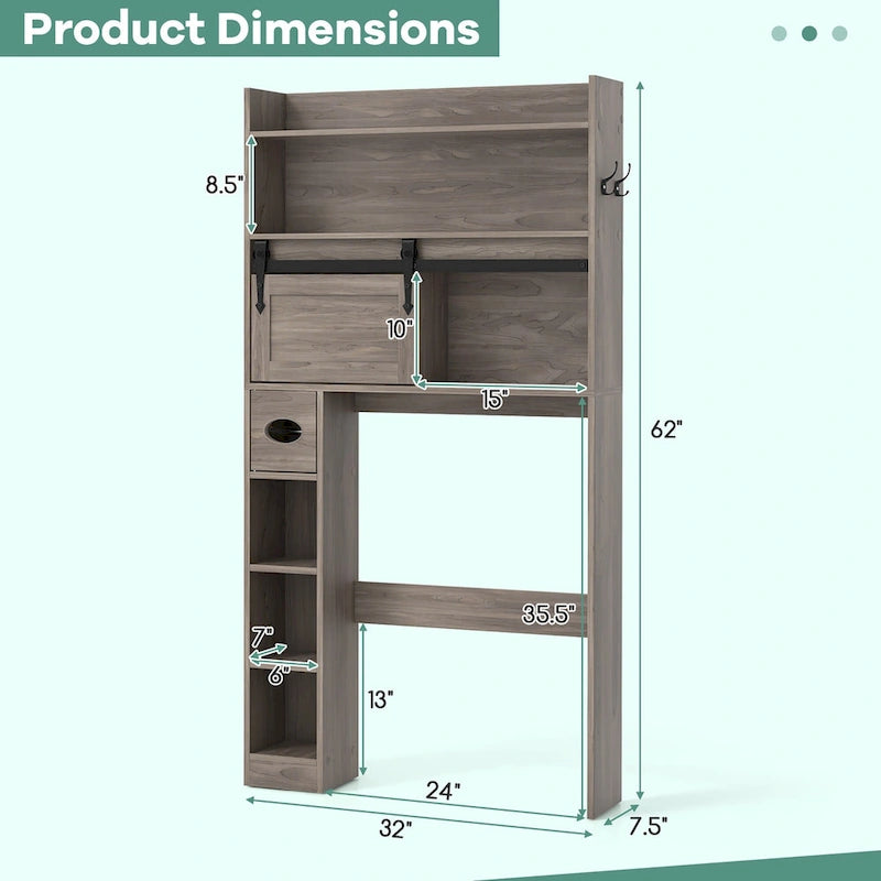 Meuble de rangement pour toilettes avec porte coulissante de style grange, réglable