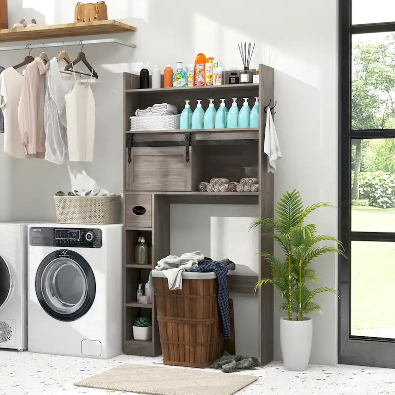 Meuble de rangement pour toilettes avec porte coulissante de style grange, réglable