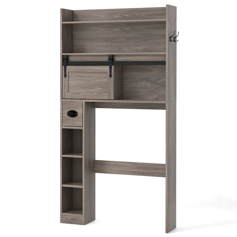 Meuble de rangement pour toilettes avec porte coulissante de style grange, réglable