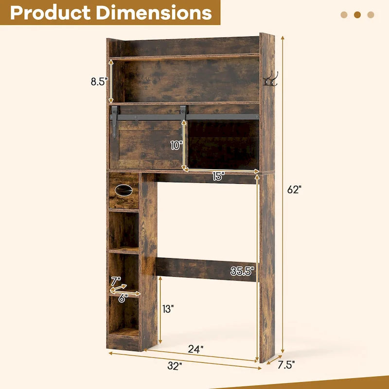Meuble de rangement pour toilettes avec porte coulissante de style grange, réglable