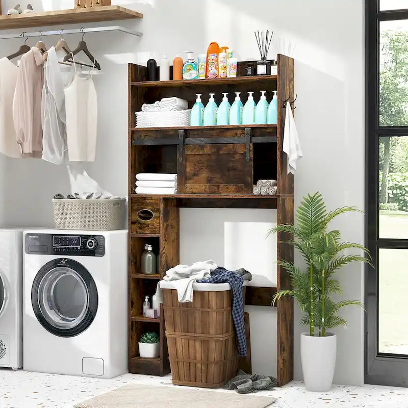 Meuble de rangement pour toilettes avec porte coulissante de style grange, réglable
