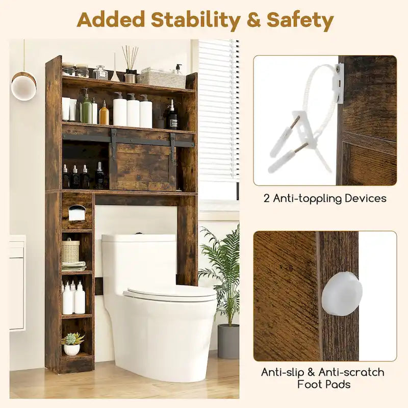 Meuble de rangement pour toilettes avec porte coulissante de style grange, réglable