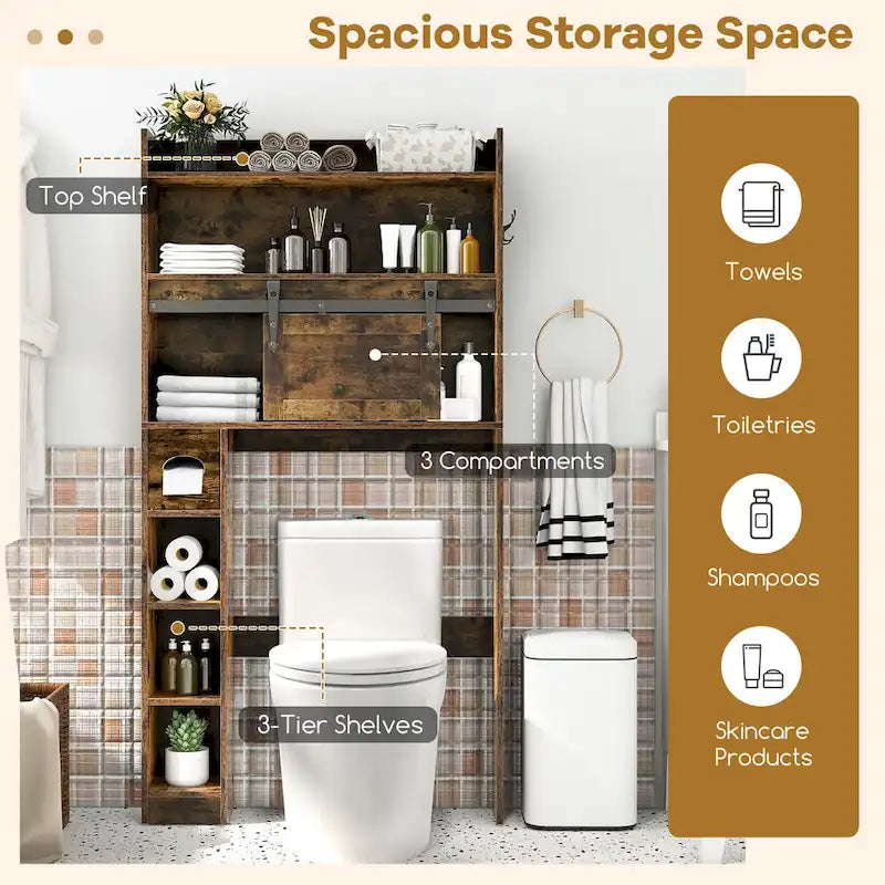 Meuble de rangement pour toilettes avec porte coulissante de style grange, réglable