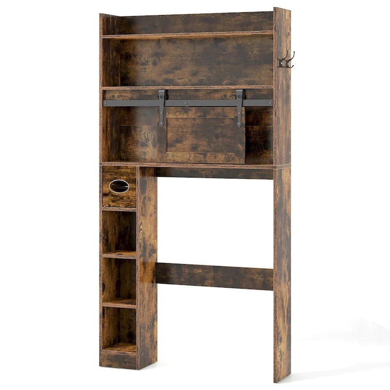 Meuble de rangement pour toilettes avec porte coulissante de style grange, réglable
