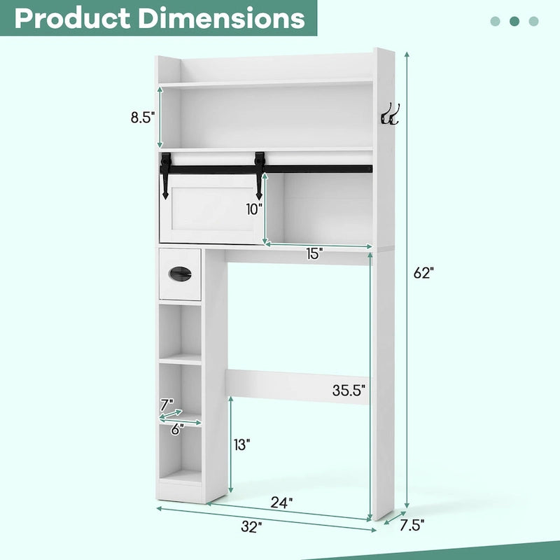 Meuble de rangement pour toilettes avec porte coulissante de style grange, réglable